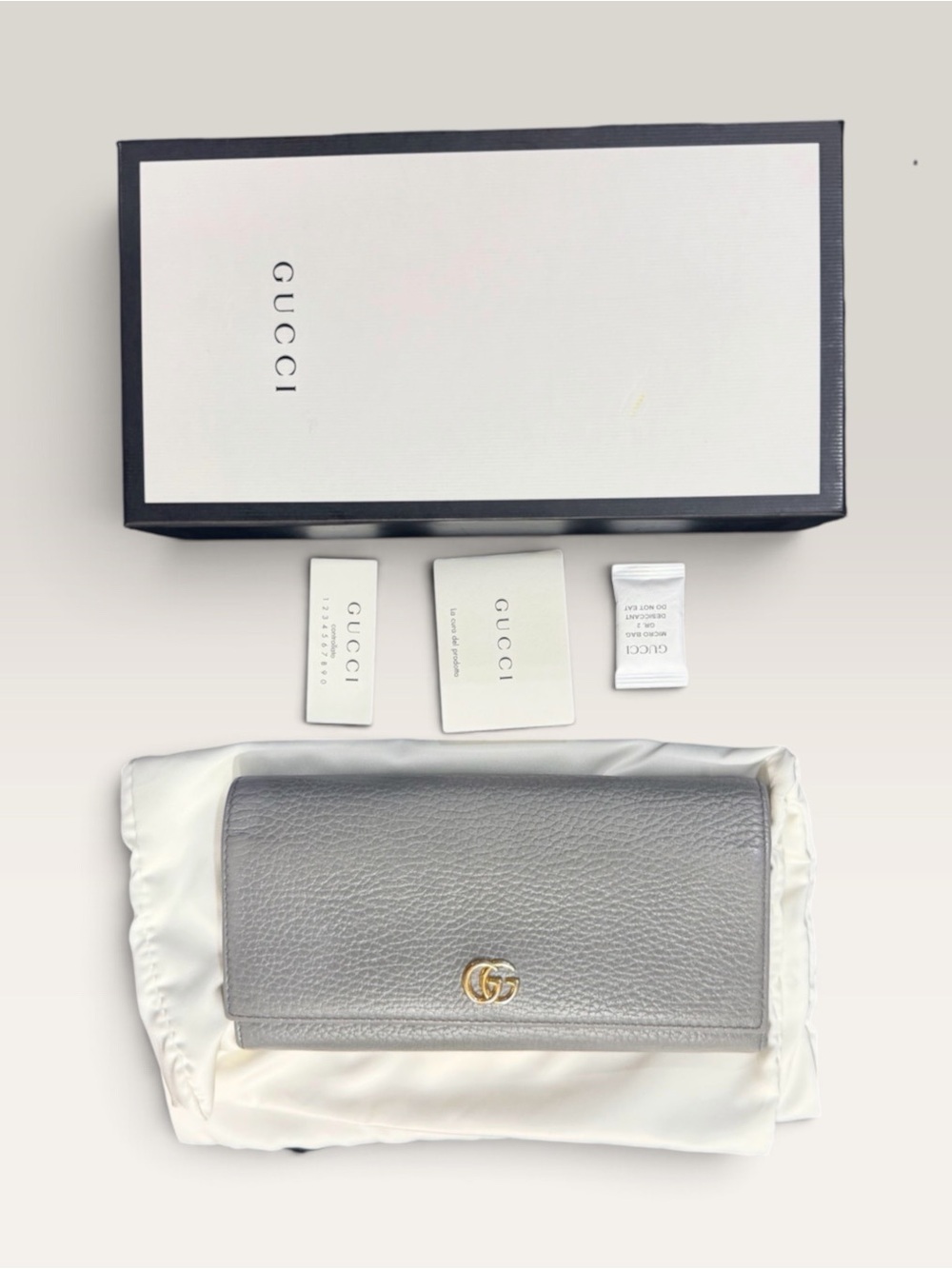 Gucci GG Marmont Continental Wallet Gray Leather 456116 Box Dust Bag